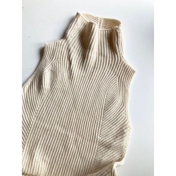 VINCE Ivory Cream Wool Cashmere Rib Knit Sleeveless Turtleneck Sweater, Size S - Picture 8 of 13